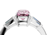 White gold Fancy Pink Emerald  Cut Diamond Ring with Tapered Baguette Side Stones in Four-Prong Setting_7