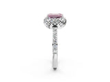 White gold Fancy Pink Emerald Cut Diamond Scalloped Halo Engagement Ring with Round Shared Prong Band_15