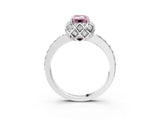 White gold Fancy Pink Emerald Cut Diamond Scalloped Halo Engagement Ring with Round Shared Prong Band_16
