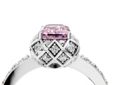 White gold Fancy Pink Emerald Cut Diamond Scalloped Halo Engagement Ring with Round Shared Prong Band_17