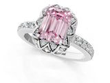 White gold Fancy Pink Emerald Cut Diamond Scalloped Halo Engagement Ring with Round Shared Prong Band_20