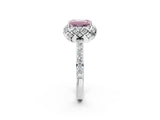 White gold Fancy Pink Emerald Cut Diamond Scalloped Halo Engagement Ring with Round Shared Prong Band_21