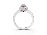 White gold Fancy Pink Emerald Cut Diamond Scalloped Halo Engagement Ring with Round Shared Prong Band_22
