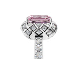 White gold Fancy Pink Emerald Cut Diamond Scalloped Halo Engagement Ring with Round Shared Prong Band_24
