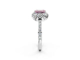 White gold Fancy Pink Emerald Cut Diamond Scalloped Halo Engagement Ring with Round Shared Prong Band_39