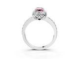 White gold Fancy Pink Emerald Cut Diamond Scalloped Halo Engagement Ring with Round Shared Prong Band_40