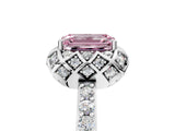 White gold Fancy Pink Emerald Cut Diamond Scalloped Halo Engagement Ring with Round Shared Prong Band_42