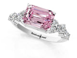 White gold Fancy Pink Emerald Cut Diamond Scattered Round Accent Ring with Prong Setting_13