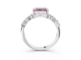 White gold Fancy Pink Emerald Cut Diamond Scattered Round Accent Ring with Prong Setting_15