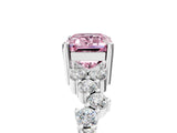 White gold Fancy Pink Emerald Cut Diamond Scattered Round Accent Ring with Prong Setting_17