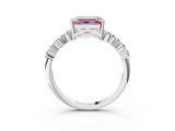 White gold Fancy Pink Emerald Cut Diamond Scattered Round Accent Ring with Prong Setting_27