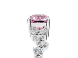 White gold Fancy Pink Emerald Cut Diamond Scattered Round Accent Ring with Prong Setting_29