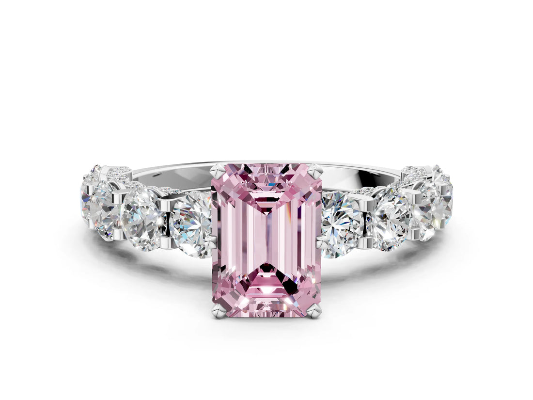 White gold Fancy Pink Emerald Cut Diamond Side Stone Engagement Ring with Four-Prong Setting_37