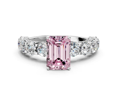 White gold Fancy Pink Emerald Cut Diamond Side Stone Engagement Ring with Four-Prong Setting_37