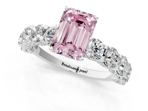 White gold Fancy Pink Emerald Cut Diamond Side Stone Engagement Ring with Four-Prong Setting_38