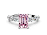 White gold Fancy Pink Emerald Cut Diamond Side Stone Solitaire Ring with Round  and Four-Prong Setting_150