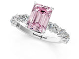 White gold Fancy Pink Emerald Cut Diamond Side Stone Solitaire Ring with Round  and Four-Prong Setting_151