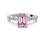 White gold Fancy Pink Emerald Cut Diamond Side Stone Solitaire Ring with Round  and Four-Prong Setting_24