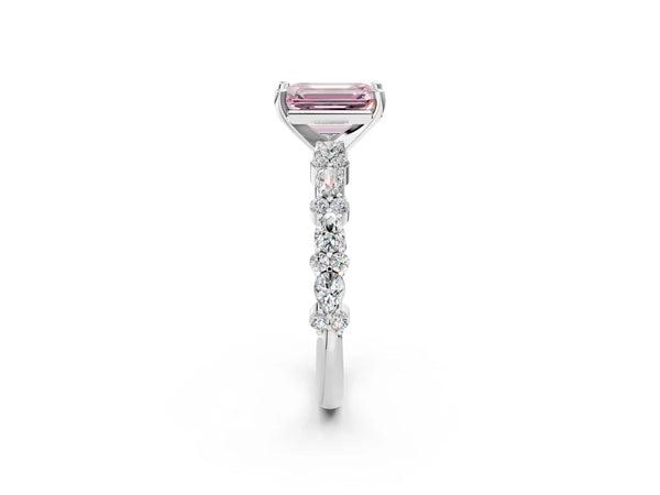 Platinum Emerald Cut Pear Side Stone Engagement Ring Setting for Fancy Pink Center