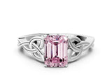 White gold Fancy Pink Emerald Cut Diamond Solitaire Celtic Knot Ring with Four-Prong Setting_72