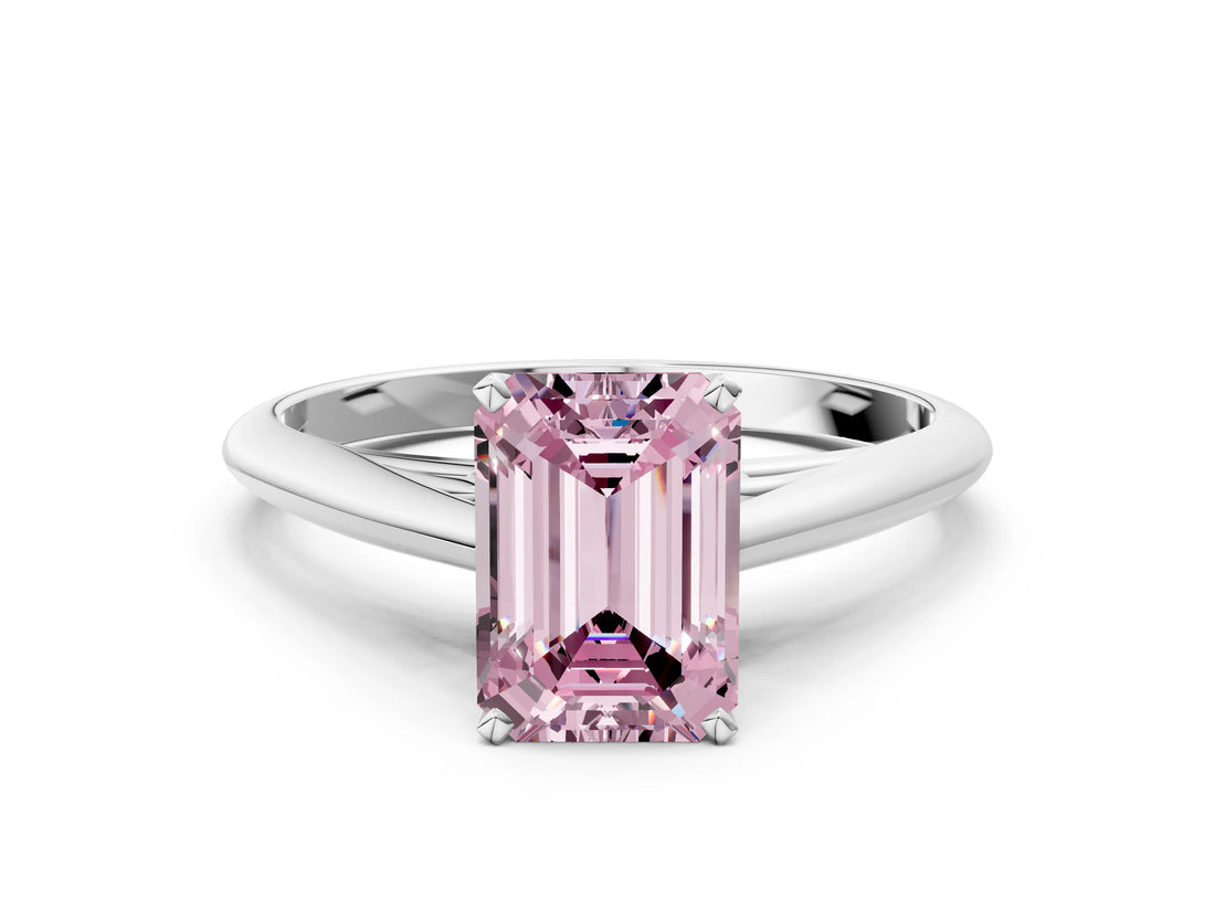 White gold Fancy Pink Emerald Cut Diamond Solitaire Engagement Ring with Cathedral Setting and Four-Prong Mount_109