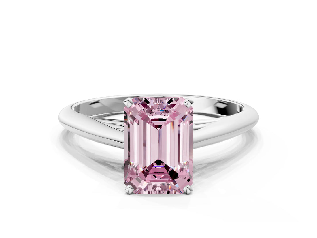 White gold Fancy Pink Emerald Cut Diamond Solitaire Engagement Ring with Cathedral Setting and Four-Prong Mount_190