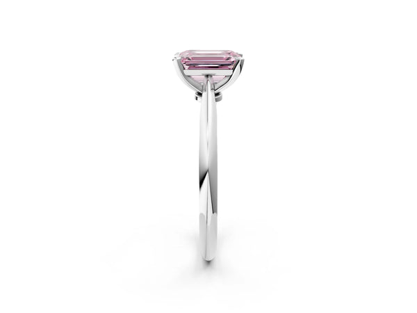 White gold Fancy Pink Emerald Cut Diamond Solitaire Engagement Ring with Classic Band and Four-Prong Setting