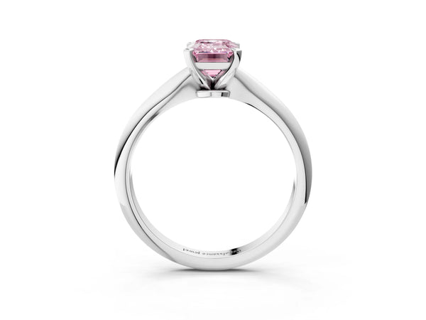 White gold Fancy Pink Emerald Cut Diamond Solitaire Engagement Ring with Classic Band and Four-Prong Setting