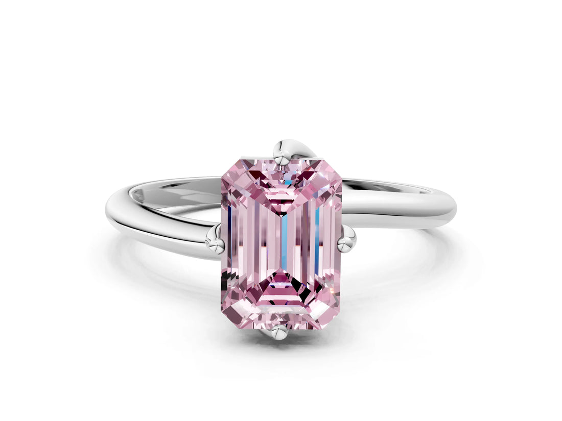 White gold Fancy Pink Emerald Cut Diamond Solitaire Engagement Ring with Four-Prong Setting and Classic Band_32