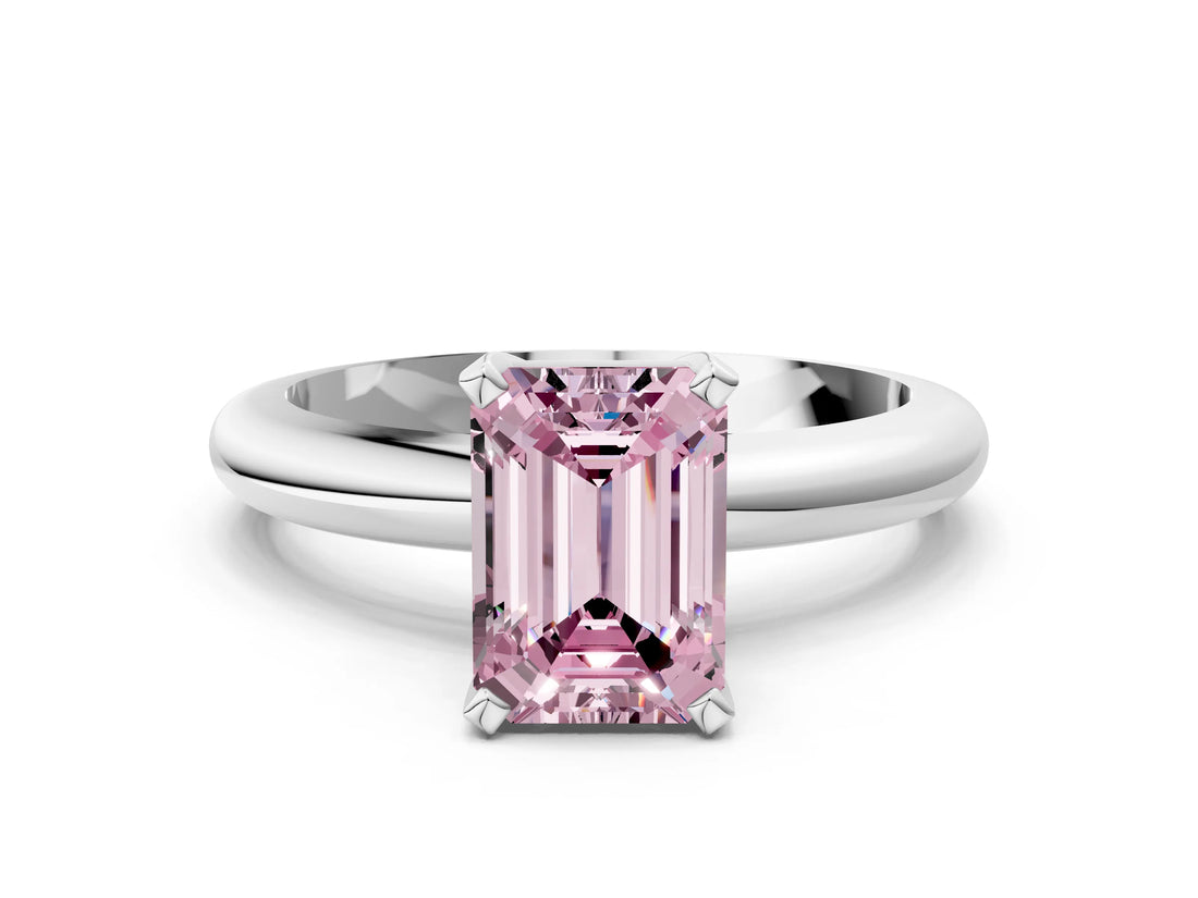 White gold Fancy Pink Emerald Cut Diamond Solitaire Engagement Ring with Round Band and Four-Prong Setting_179