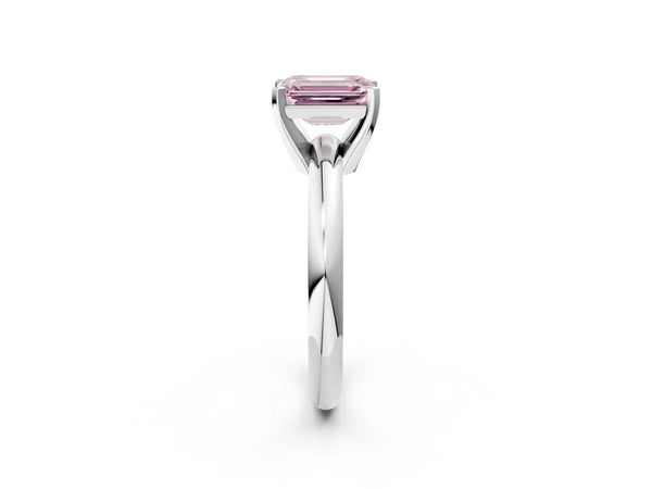 White gold Fancy Pink Emerald Cut Diamond Solitaire Engagement Ring with Round Band and Four-Prong Setting