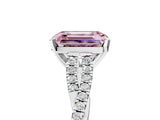 White gold Fancy Pink Emerald Cut Diamond Solitaire Engagement Ring with Twisted Pavé Band and Four-Prong Setting_96