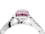 White gold Fancy Pink Emerald Cut Diamond Solitaire Engagement Ring with Twisted Pavé Band and Four-Prong Setting_97