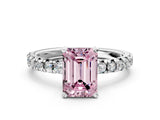White gold Fancy Pink Emerald Cut Diamond Solitaire Pavé Engagement Ring with Round Band and Prong Setting_55