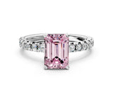 White gold Fancy Pink Emerald Cut Diamond Solitaire Pavé Engagement Ring with Round Band and Prong Setting_61