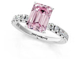 White gold Fancy Pink Emerald Cut Diamond Solitaire Pavé Engagement Ring with Round Band and Prong Setting_86