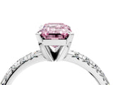 White gold Fancy Pink Emerald Cut Diamond Solitaire Pavé Engagement Ring with Round Band and Prong Setting_89