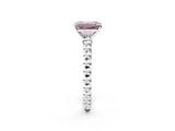 White gold Fancy Pink Emerald Cut Diamond Solitaire Ring with Beaded Band and Prong Setting_397