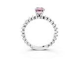 White gold Fancy Pink Emerald Cut Diamond Solitaire Ring with Beaded Band and Prong Setting_397