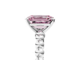 White gold Fancy Pink Emerald Cut Diamond Solitaire Ring with Beaded Band and Prong Setting_399