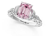 White gold Fancy Pink Emerald Cut Diamond Solitaire Ring with Filigree Band and Four-Prong Setting_78