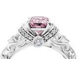 White gold Fancy Pink Emerald Cut Diamond Solitaire Ring with Filigree Band and Four-Prong Setting_81