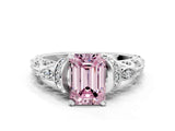 White gold Fancy Pink Emerald Cut Diamond Solitaire Ring with Filigree Band and Four-Prong Setting_84