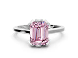 White gold Fancy Pink Emerald Cut Diamond Solitaire Ring with Flower Prong Setting and Classic Band_106