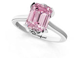 White gold Fancy Pink Emerald Cut Diamond Solitaire Ring with Flower Prong Setting and Classic Band_108