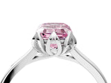 White gold Fancy Pink Emerald Cut Diamond Solitaire Ring with Flower Prong Setting and Classic Band_111