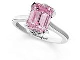 White gold Fancy Pink Emerald Cut Diamond Solitaire Ring with Flower Prong Setting and Classic Band_14