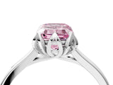 White gold Fancy Pink Emerald Cut Diamond Solitaire Ring with Flower Prong Setting and Classic Band_17