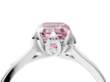 White gold Fancy Pink Emerald Cut Diamond Solitaire Ring with Flower Prong Setting and Classic Band_53