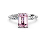 White gold Fancy Pink Emerald Cut Diamond Solitaire Ring with Four-Prong Setting and Pavé Band_3